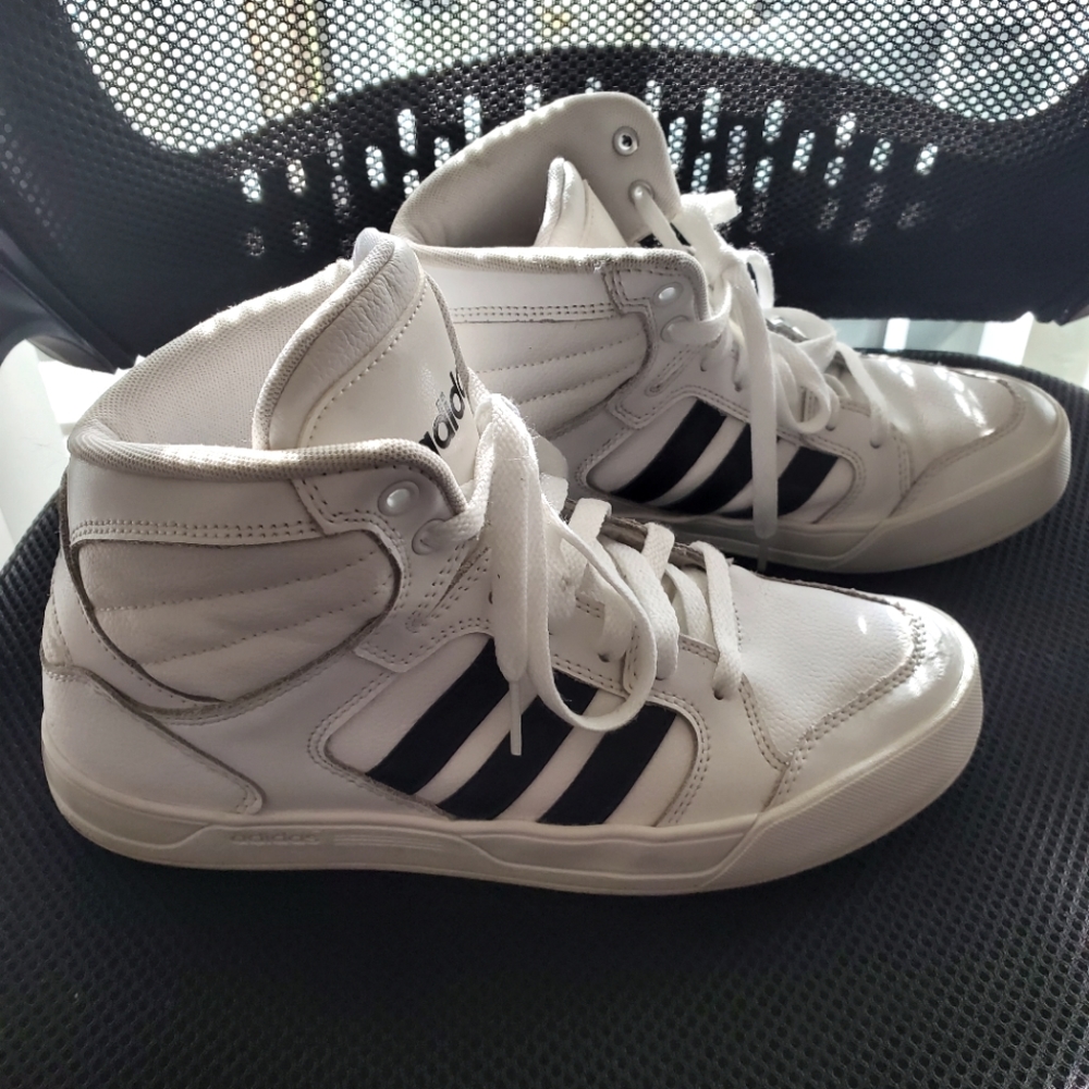 Adidas white and black mid lace up sneakers